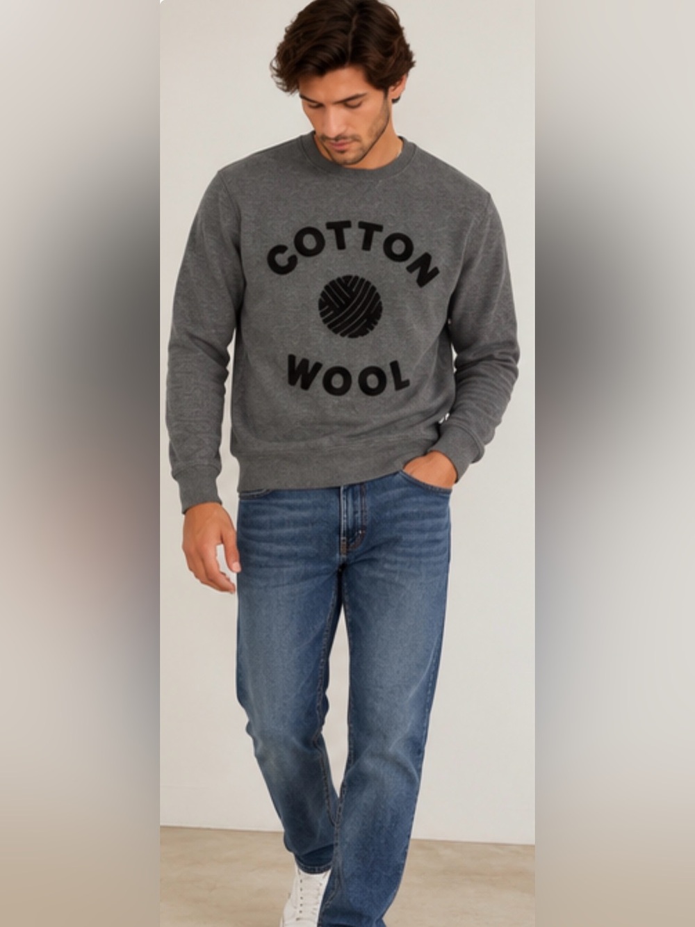 Massimo Dutti Cotton Wool Graphic Crewneck Sweatshirt – Men’s Size M